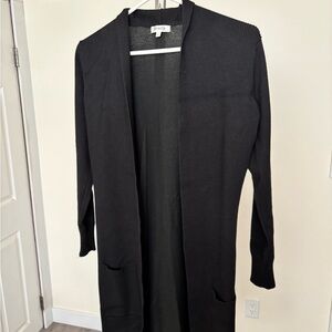 Miracle Black Open-Front Long Cardigan Duster with Pockets